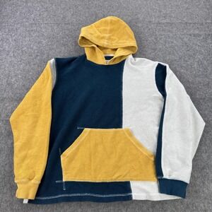 Paratodo Hoodie Mens Medium Yellow Blue White Colorblock Pullover Sweatshirt